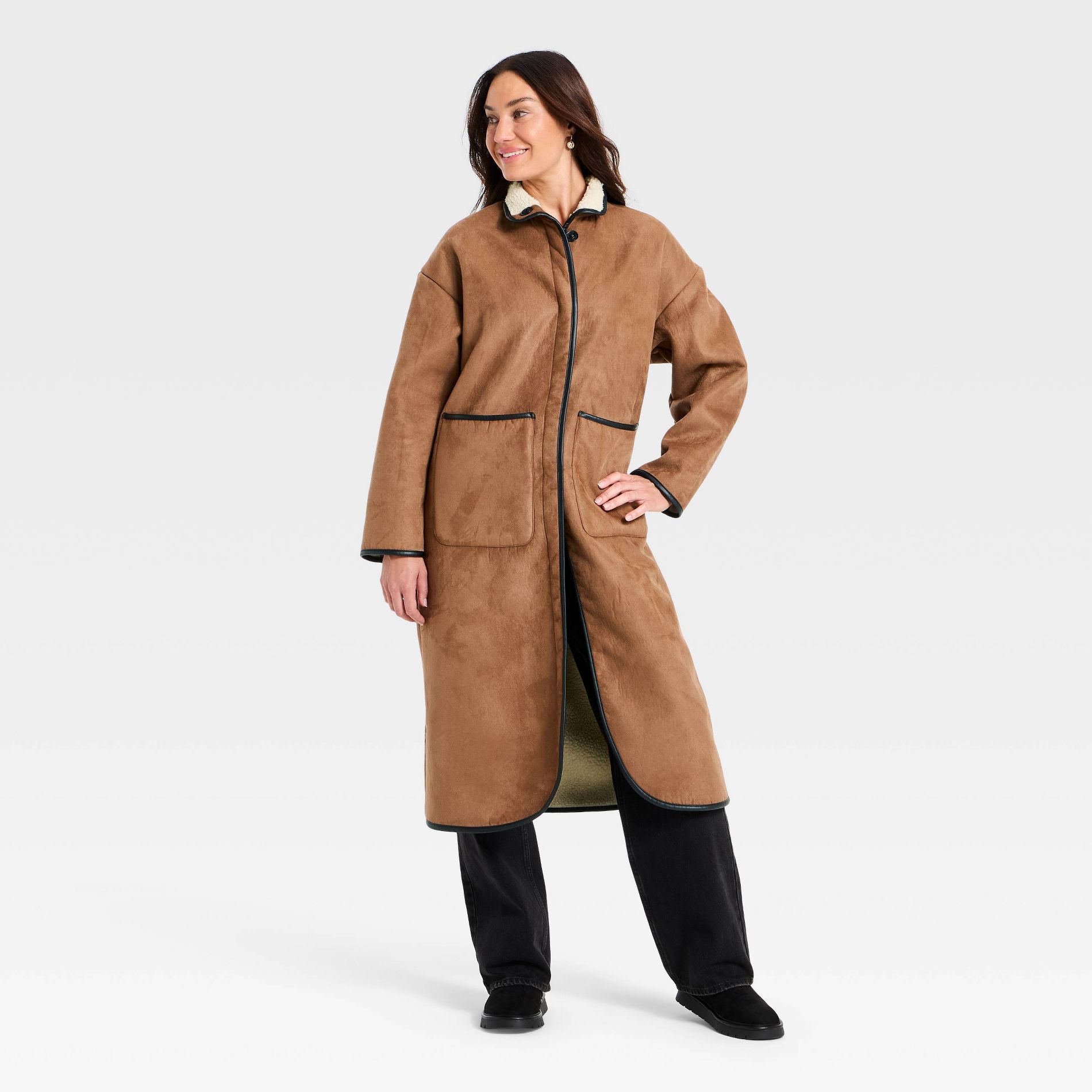 Women's Faux Suede Long Coat - Universal Thread™ Tan XL