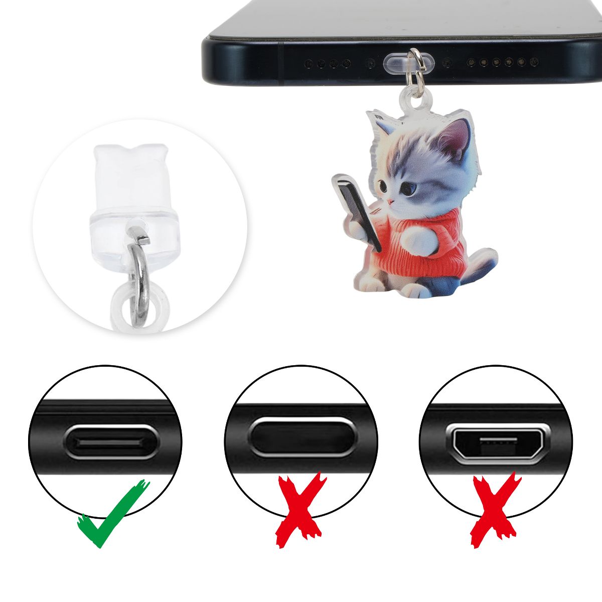 Unique Bargains Cat Pendants Dust Plug Charm for Type-C Orange Pink Light Gray 2 Pcs - thumbnail 2