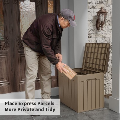 Mocha Lockable 32 Gallon Resin Deck Box with Seat