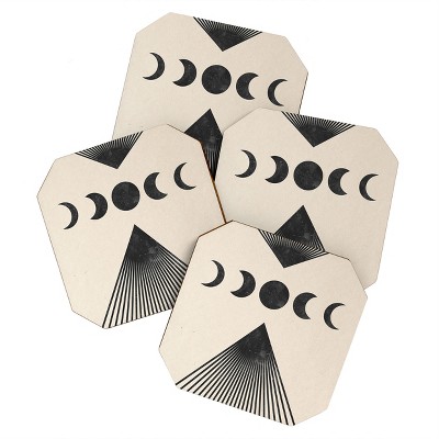 Emanuela Carratoni Moon Phases on Mountains Set of 4 Coasters - Deny Designs