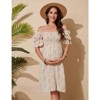 Women's Maternity Dress Floral Square Neck A Line Fashion Dress Short Sleeves Maternity Dress for Photography - 3 of 4