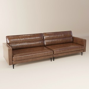 Luck Live 86.61 inch Luxury Brown Oil Wax Leather Couch – High-End Vintage Sofa with Sturdy Frame and Cozy Feel Brown - 1 of 4