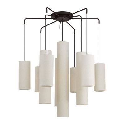 Bronze 15-Light Chandelier with Off-White Fabric Shades
