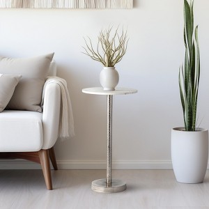 Elegant End Table, Side Table, or Small Night Stand for Room Decor - Bold Hammered Metal Bedside Table with Polished Marble Top for Small Spaces - 1 of 4