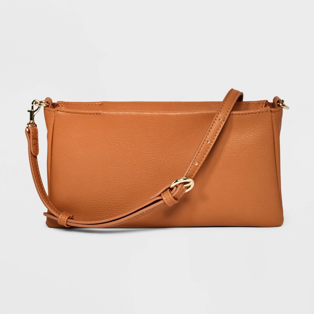 Photos - Women Bag Double Gusset Crossbody Bag - Universal Thread™ Brown: Shell, Adjustable Strap, Twill Construction