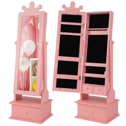 Full Length Mirror Jewelry Cabinet Jewelry Makeup Organizer with Drawer  &Wheels