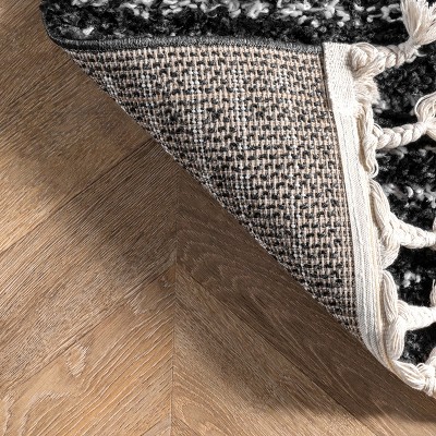 Black and White Braided Oval Shag Rug