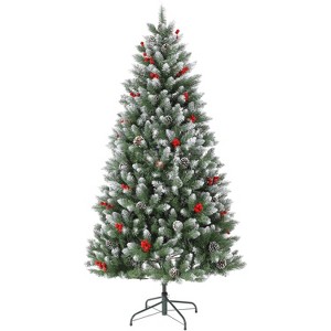 4/5/6/7ft Unlit Premium Pine Christmas Tree with Pine Cones & Berries, 1000 Branch Tips for a Full Look, Hinged & Easy Assembly with Foldable Stand - 1 of 4