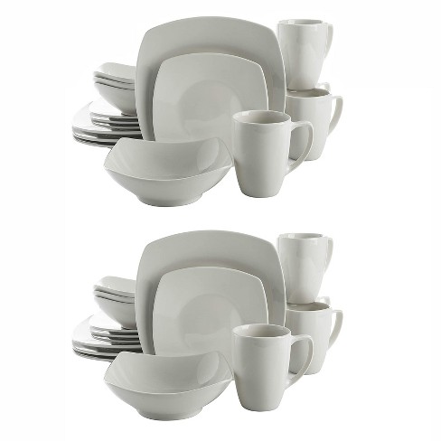 Gibson Zen Buffet 16 Piece Porcelain Square Plates Bowls And Mugs Dinnerware Set Microwave And Dishwasher Safe White 2 Pack Target