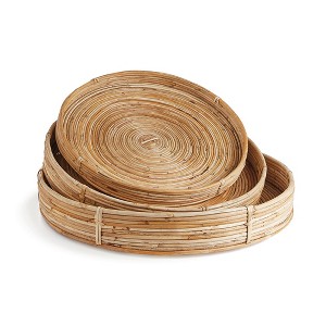 Plum & Post Cane Rattan Round Tray, Set Of 3 - 1 of 3