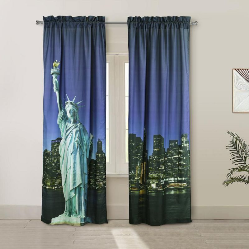 Habitat Photo Real Statue Of Liberty Light Filtering Pole Top Curtain Panel 100% Polyester Pair Each 37" x 84" Multicolor, 1 of 6