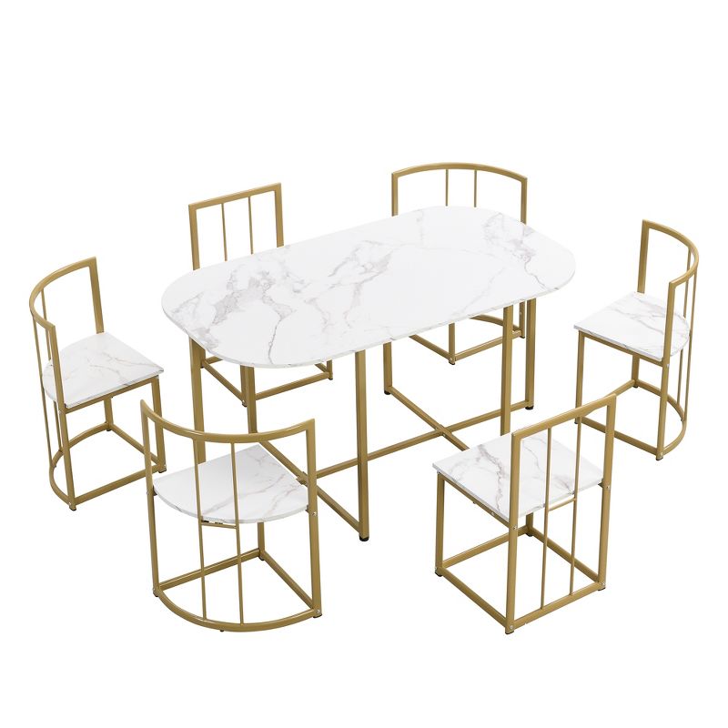 Modern 7-Piece Dining Table Set with Faux Marble Top and 6 Chairs - ModernLuxe, 4 of 13