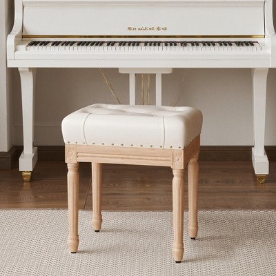MAYEERTY White Makeup Vanity Stool with Ottoman Footrest - Perfect for Bedroom & Living Room