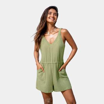 Women's Green Sleeveless V-Neck Romper - Cupshe