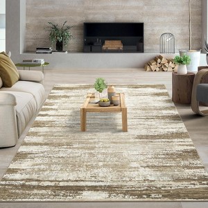 Modern Abstract 9x12 Camel Area Rug, Non-Slip Stain-Resistant Low Pile Carpet for Living Room, Bedroom, or Dorm Office Accent Decor - 1 of 4