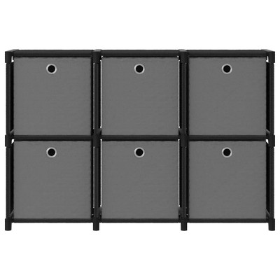 vidaXL 6-Cube Display Shelf with Fabric Boxes - Steel Frame - Black and Gray - Ideal for Books, Collectables, and Plants