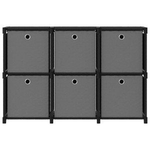 vidaXL 6-Cube Display Shelf with Fabric Boxes - Steel Frame - Black and Gray - Ideal for Books, Collectables, and Plants - 1 of 4