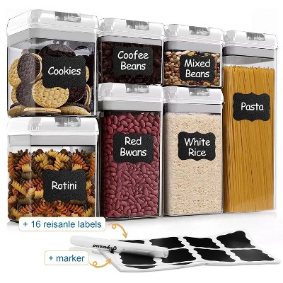 LunaLulinlk Airtight Food Storage Containers with Lids, 7-Pack BPA-Free Kitchen Plastic Storage Containers, White