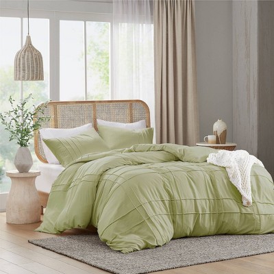 510 Design Full Porter Soft Washed Pleated Duvet Cover Set Sage Green