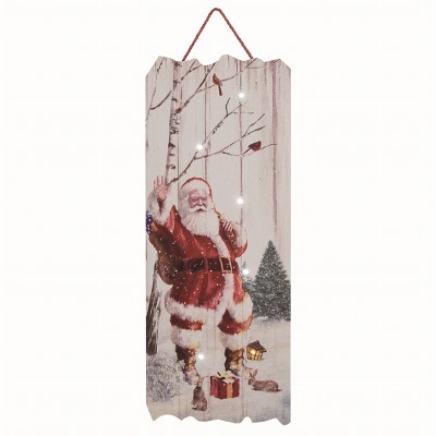Transpac Wood 23.62 in. Multicolor Christmas Light Up Santa with Cardinals Decor