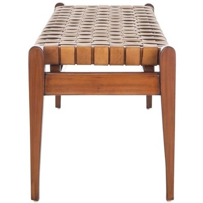 Dilan 48'' Mahogany Wood and Top Grade Leather Woven Bench - Brown