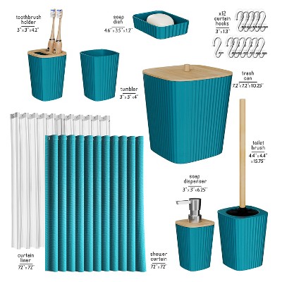 Teal Plastic and Bamboo 20-Piece Bathroom Accessories Set