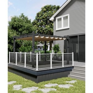 Woodgrain Aluminium Pergola Upgraded Retractable Outdoor Pergola with Canopy Modern Gazebo for Backyard, Patio, Porch, Grape Trellis - 1 of 4