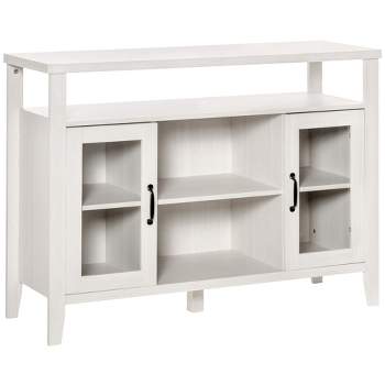 HOMCOM Retro Style Storage Sideboard Buffet with 3 Open Compartments, 2 Framed Glass Door Cabinets and Anti-Topple