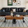 Vintiquewise Large Rustic Vintage Industrial Wooden Coffee Table with Detailed Wood Grain Metal Accents and Black Cast Iron Cart Wheels - 3 of 4