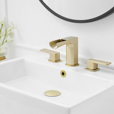 Brushed Gold 8-inch Widespread Double-Handle Waterfall Faucet Set