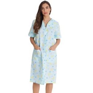 Dreamcrest Women's Seersucker Housecoat Duster - Short Sleeve Snap-Front with Pockets - 1 of 3