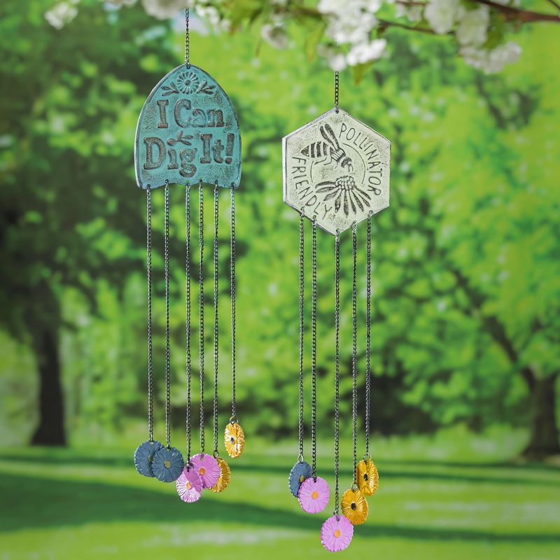 Artisan Cast Aluminum Wind Chime Mobile, I Can Dig It with Florals, 2 of 6