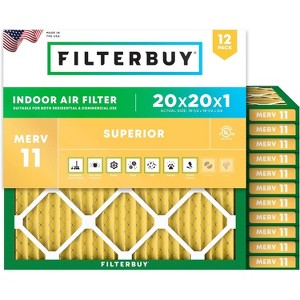 Filterbuy 20x20x1 Air Filter (12-Pack), Pleated MERV 11 Allergen Defense Replacement HVAC AC Furnace Filters (Actual Size: 19.50 x 19.50 x 0.75) - 1 of 4