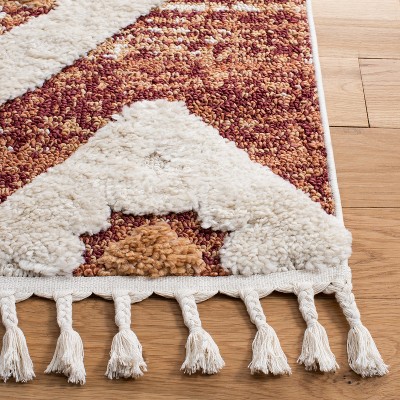 Ivory and Rust Diamond Braided Shag Area Rug