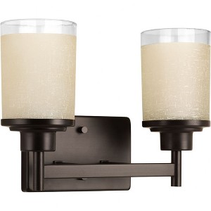Progress Lighting Alexa Collection 2-Light Bath Fixture, Antique Bronze, White Linen Glass Shade - 1 of 4