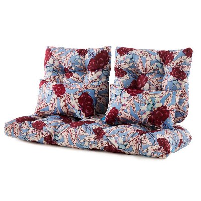 ARTPLAN Outdoor Cushions for Settee,Wicker Loveseat Cushions with Tie,Tufted Patio Cushions 2 U-Shaped Set of 5 Piece,L44xW19，Floral