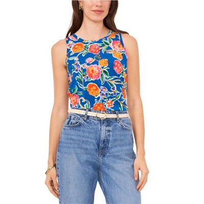 Vince Camuto Womens Floral Keyhole Back Knit Blouse