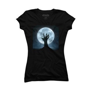 Junior's Design By Humans Halloween! Zombie Hand Reaching from Grave T-Shirt By EBCD T-Shirt - 1 of 3