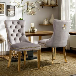 Racxily Velvet Dining Chairs Set of 2,  w/ Chrome Stainless Steel Plating Legs, Nailhead Trim, Button Tufted Parsons Dining Room Chair - 1 of 4