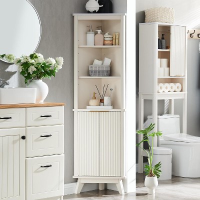SinCiDo 68" Tall Corner Cabinet with Modern Fluted Design, Adjustable Shelves & Curved Profile for Bathroom, Living Room, Kitchen