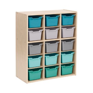ECR4Kids Streamline 15 Cubby Tray Cabinet with 15 Scoop Front Storage Bins, 5x3, Natural - 1 of 4
