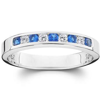 Pompeii3 1/4ct Diamond & Blue Sapphire Anniversary Wedding Ring 14k White Gold