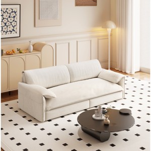 Queen Size Velvet Pull Out Sofa Bed, 3-in-1 Convertible Sleeper Bed with Side Storage, Cutton Filling Loveseat Bed with Iron Frame-Baofuwish - 1 of 4