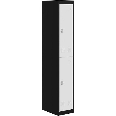 2-Door Metal Locker, Tall Slim Employee Locker Storage Cabinet with Hanging Rod, Shelf & Ventilation Holes, Heavy Duty Steel & Rust Resistant