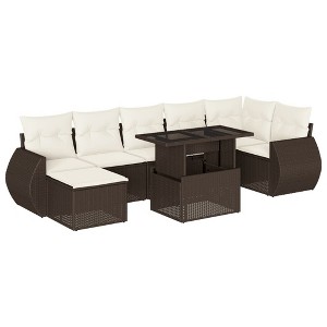 vidaXL 8 Piece Patio Sofa Set with Cushions Brown and Cream Poly Rattan - without storage - 1 of 4