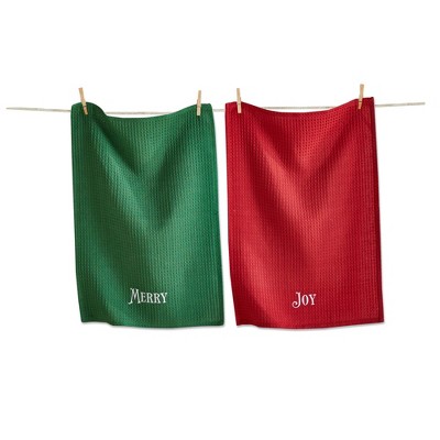 tag Merry & Joy Christmas Dishtowel Set - Multicolor Cotton Kitchen Towels, Machine Washable, 26" x 18"