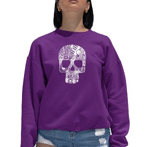 LA Pop Art Rock n Roll Skull - Women's Word Art Crewneck Sweatshirt - 1 of 4