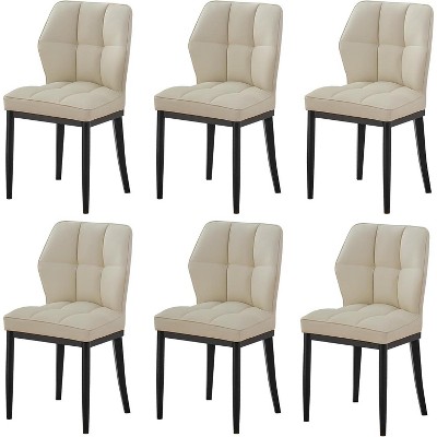 Bekrvio Mid Century Modern Dining Chairs, Upholstered Leather Armless Chairs with Checkered Pattern Back, for Kitchen & Dining Room