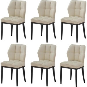 Bekrvio Mid Century Modern Dining Chairs, Upholstered Leather Armless Chairs with Checkered Pattern Back, for Kitchen & Dining Room - 1 of 4