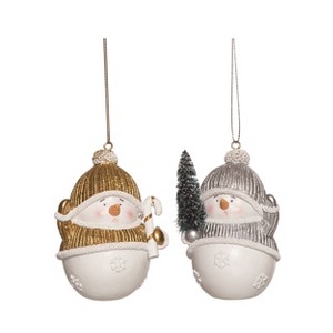 Transpac Resin Metallic Snowman Ornament Set of 2 Christmas Home Decorations - 1 of 1